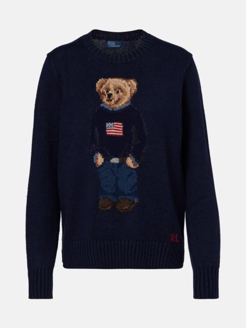 Polo Bear intarsia cotton and linen sweater