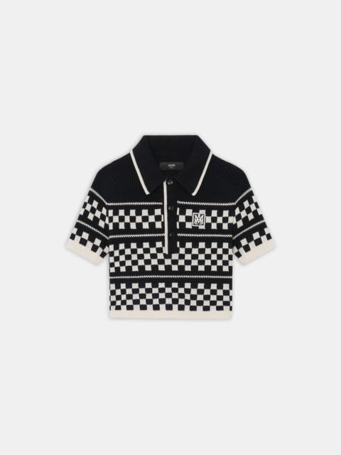 WOMEN'S CHECKERED MESH POLO