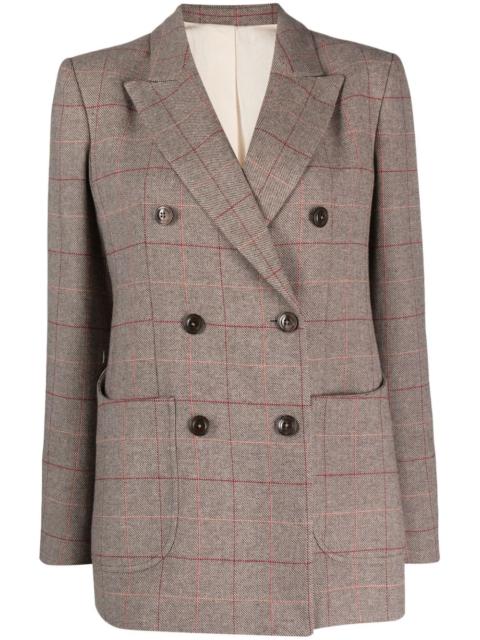 grid-pattern double-breasted blazer