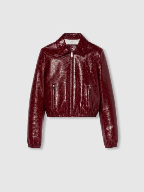 GG embossed leather bomber jacket