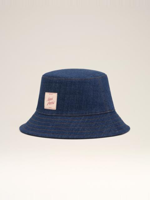 BLUE DENIM COTTON AMI PARIS HERITAGE PATCH HAT