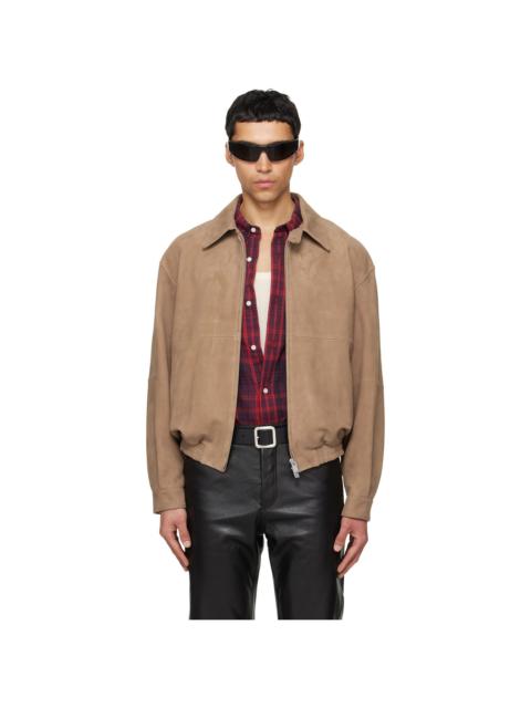 Beige Relaxed Goat Suede Bomber Jacket