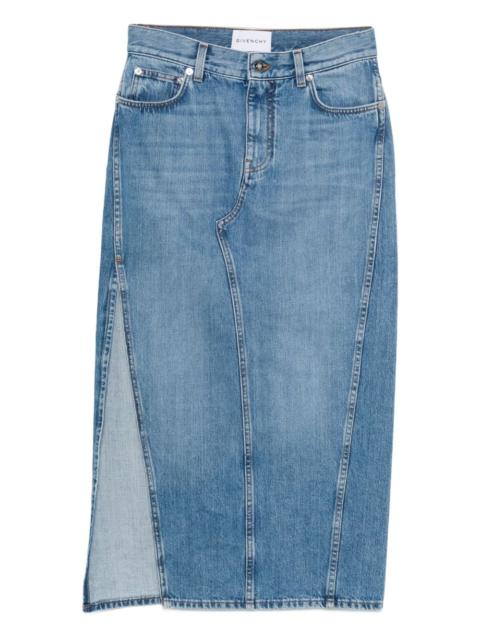 side-split denim mid-lenght straight skirt