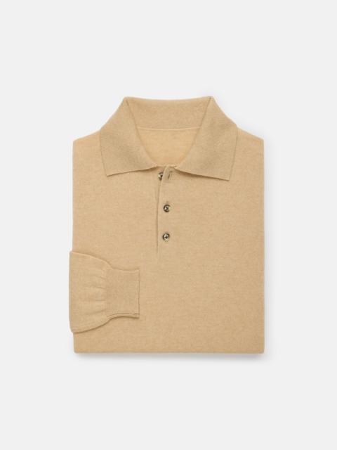 MADE-IN-ITALY CASHMERE LONG SLEEVE POLO - TAN