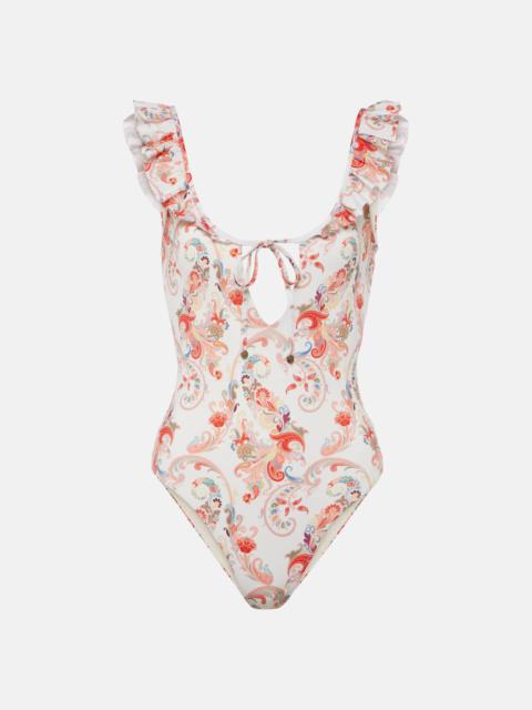 Ruffled paisley swimsuit