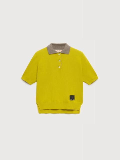 YELLOW CASHMERE POLO SHIRT WITH CONTRAST COLLAR