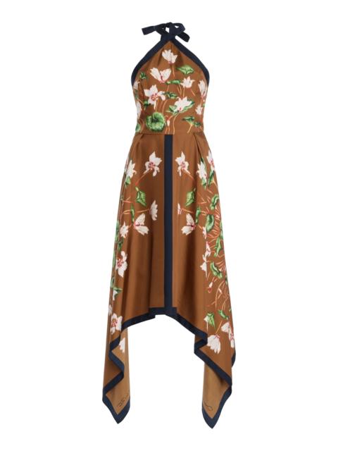 Cyclamen Halter Neck Silk Midi Dress brown