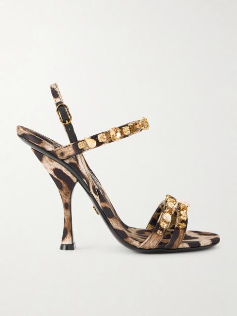 Crystal-embellished Leopard-print Satin Sandals