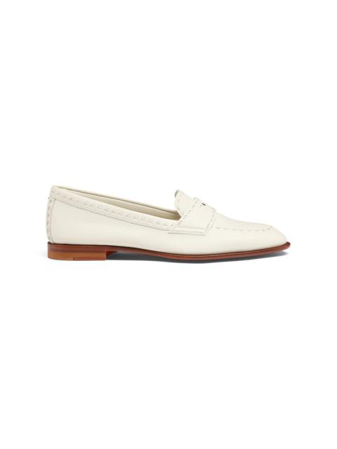 Women's white tumbled leather penny loafer