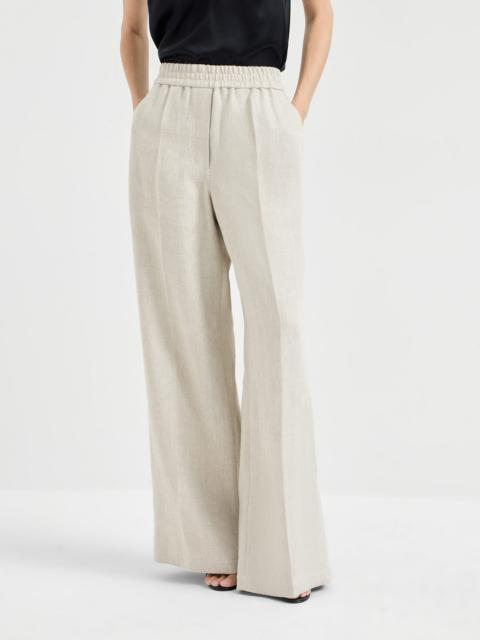 Linen and cotton chevron loose track trousers