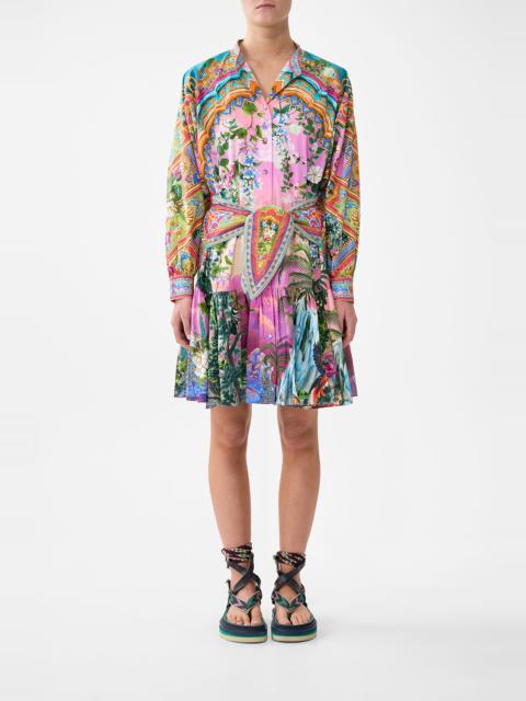 SHORT TIERED SHIRTDRESS WITH WIDE WAIST TIE