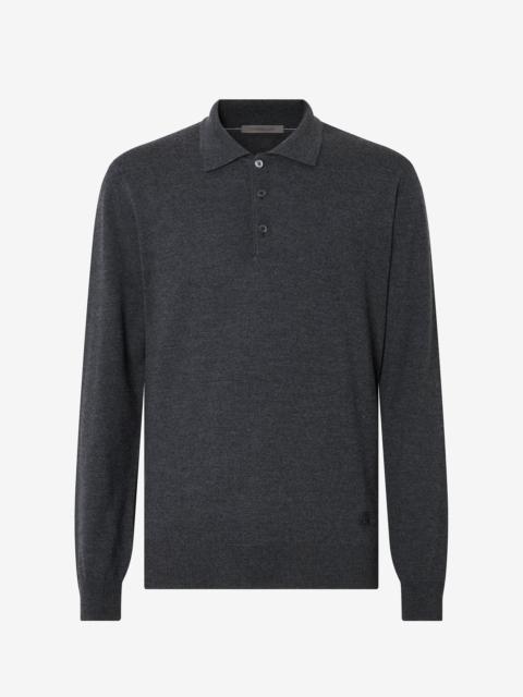 Anthracite grey button-up merino wool polo shirt