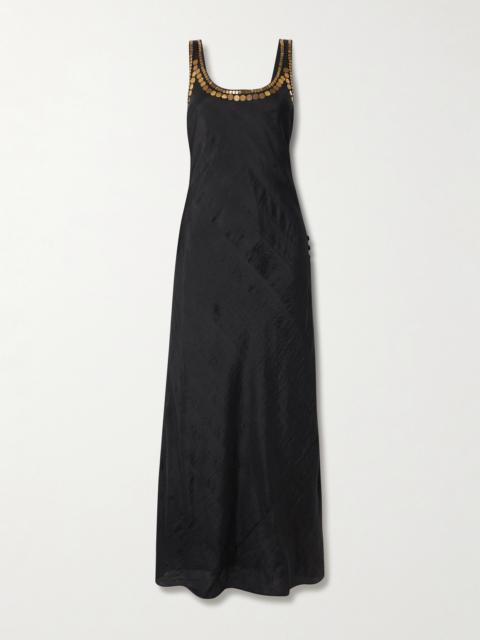 Adele Gilded Coin Embellished Silk-faille Midi Dress