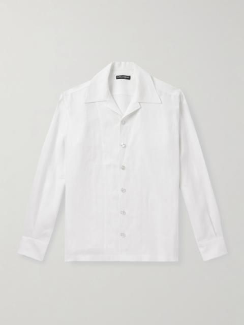 Camp-Collar Linen-Canvas Shirt White