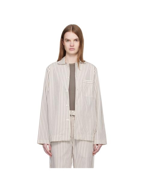 Off-White & Brown Poplin Long-Sleeved Pyjama Shirt