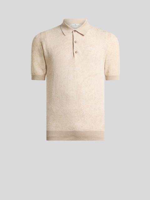 KNIT COTTON POLO SHIRT WITH FLORAL PAISLEY MOTIF