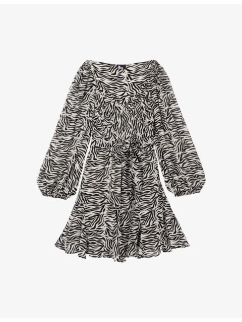 Graphic-Print Tie-Waist Woven Mini Dress