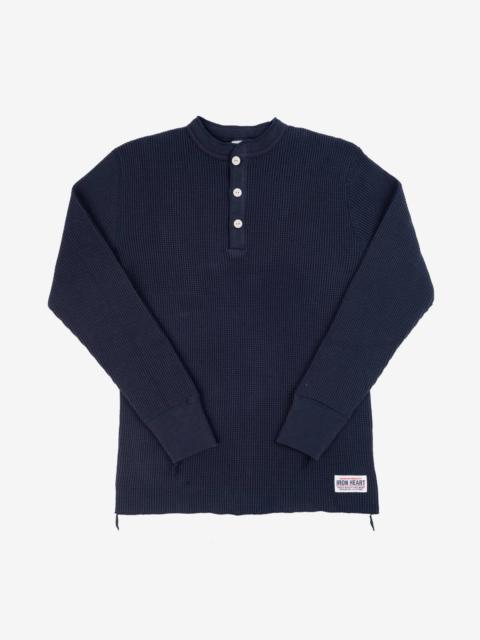 IHTL-1213-NAV Waffle Knit Long Sleeve Thermal Henley Navy