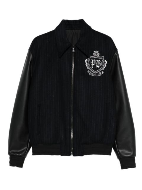 pinstripe-print panelled bomber jacket