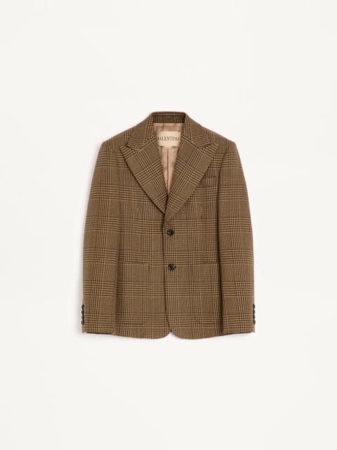 VALENTINO SINGLE-BREASTED WOOL JACKET WITH GLEN PLAID PATTERN