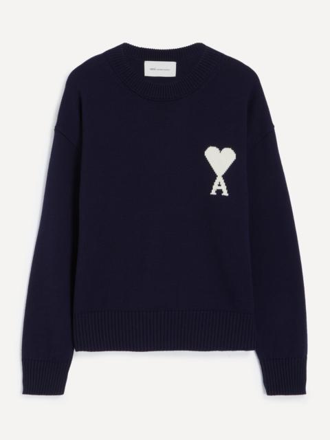 Navy Wool-Cotton Crew-Neck Ami de Coeur Jumper