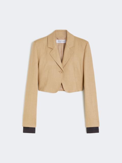 Cropped jacket in linen twill - CAMEL