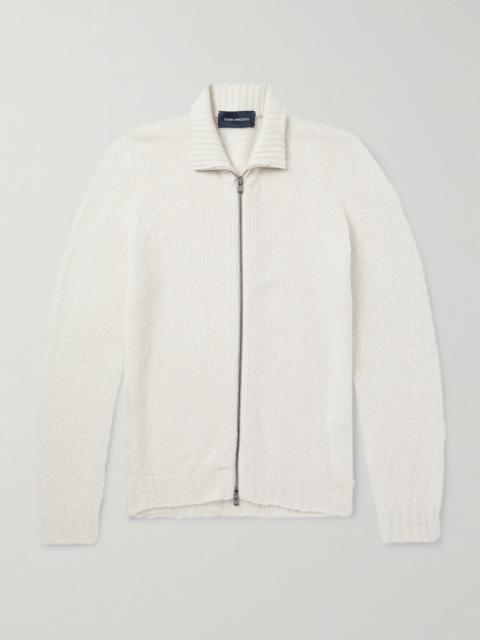 Merino Wool-Blend Zip-Up Cardigan Cream