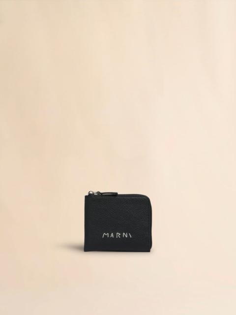 BLACK LEATHER ZIP-AROUND WALLET WITH MARNI MENDING