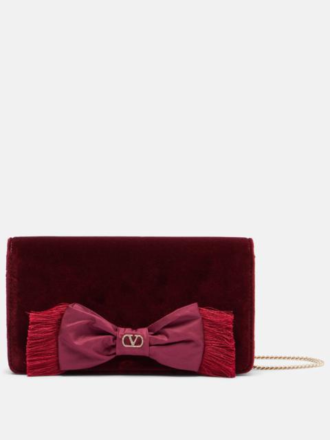 VLogo Mini bow-detail velvet crossbody bag
