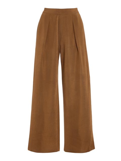 Gene Pleated Knit Wide-Leg Pants tan