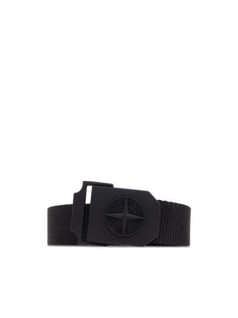 logo-buckle tape belt