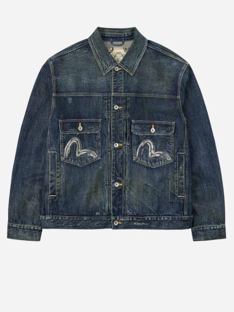 Washed Seagull Embroidery Relax Fit Denim Jacket