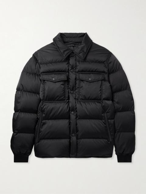 Leather-Trimmed Quilted Padded Shell Down Jacket Black