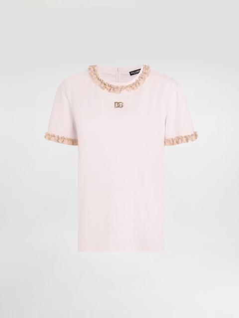 Jersey t-shirt with lace and embroidery
