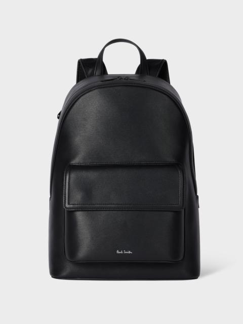 Black Straw-Grain Embossed Leather Backpack