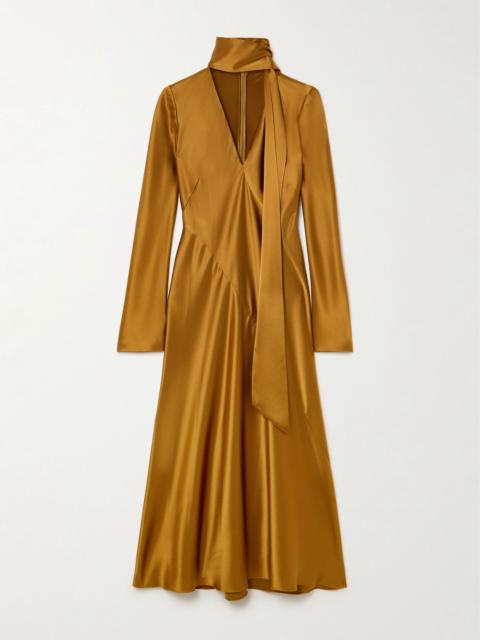 Audrey tie-detailed satin midi dress Light brown