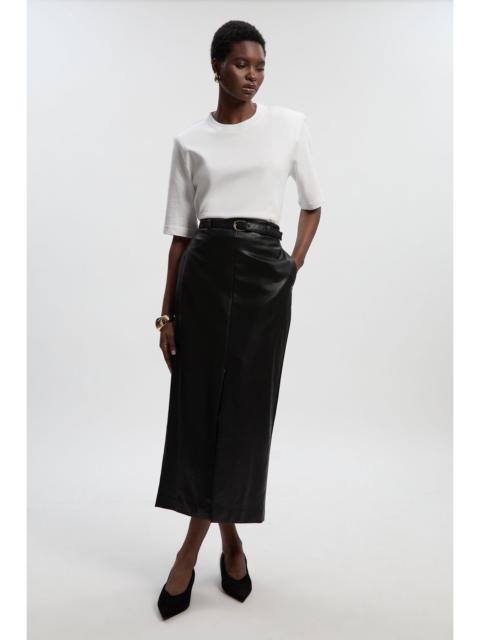 Faux Leather Tailored Midi Pencil Skirt