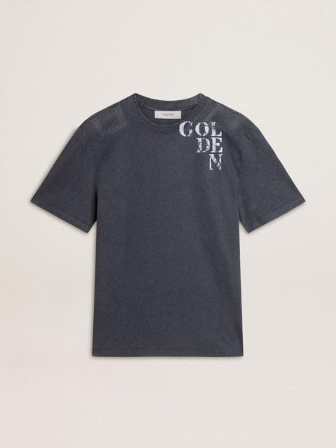 Men's blue T-shirt with white print