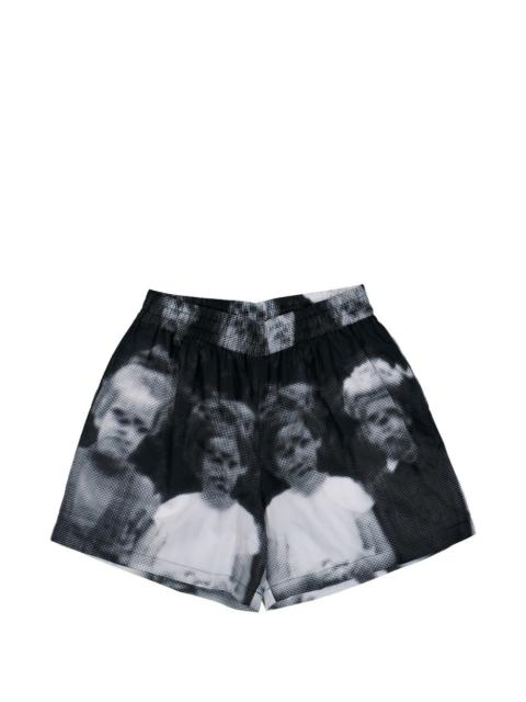 portrait-print embroidered logo shorts
