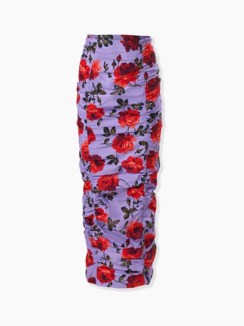 Rose-Print Ruched Midi Skirt
