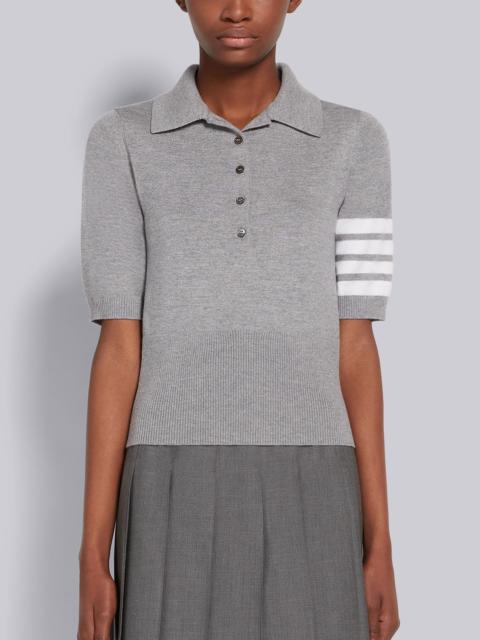 Light Grey Fine Merino Wool 4-Bar Mrs. Thom Intarsia Short Sleeve Polo