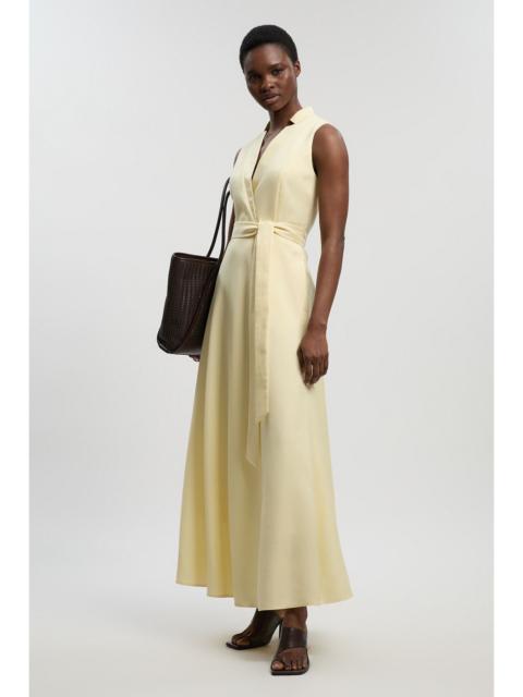 Tailored Linen Wrap Tie Waisted Maxi Dress