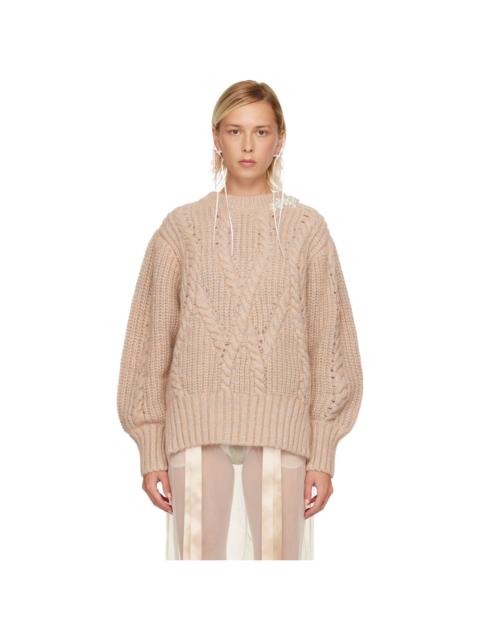 Pink Embellished Puff Sleeve Chunky Knit Sweater