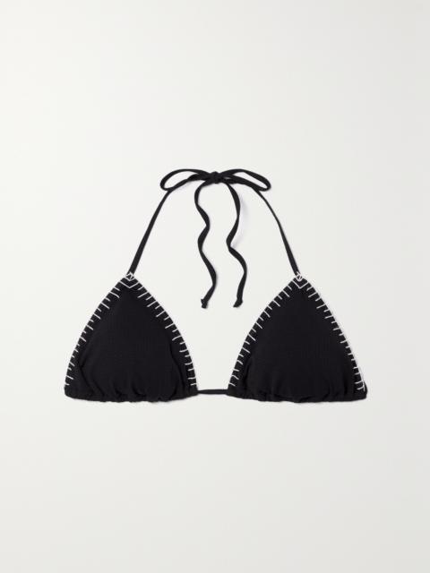 Sole Embroidered Seersucker Triangle Halterneck Bikini Top