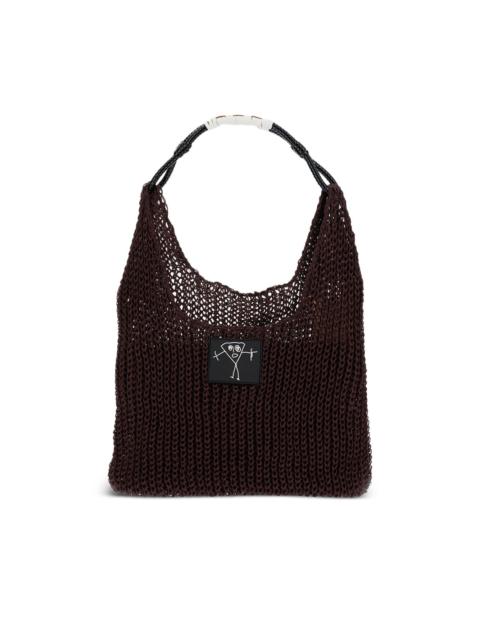 braided-handle mesh shoulder bag