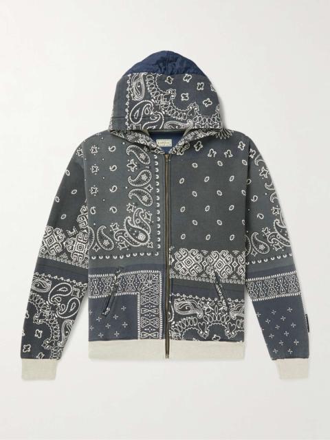 Shell-Trimmed Printed Cotton-Jersey Zip-Up Hoodie