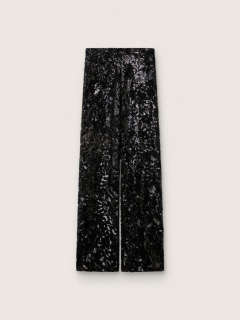 Women's tulle pants with floral embroidery in black sequins
