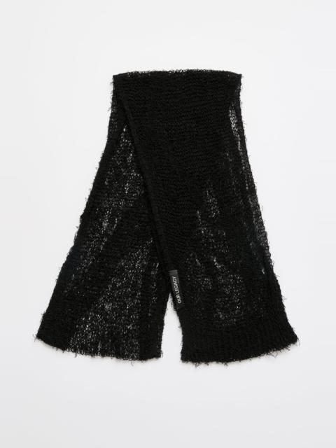 Net Scarf Black Ragged Open Linen
