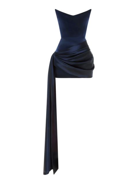 Draped Duchess Satin Mini Dress navy