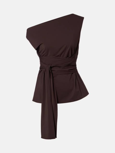 One-shoulder jersey wrap top